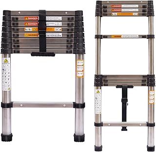2.6M Telescopic Ladder 8.5FT Multi-Purpose Stainless Steel Telescoping Ladder Extendable Portable Loft Ladder with EN131 Standard Easy to Carry for Draw Wall Replace Bulb Clean Window Repair Roof