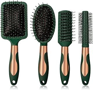 Green Anti Static Oval & Round Hair Brush Set - Massage, Detangle & Vent - Paddle Brush for Women & Men