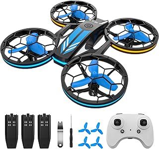 TEEROK T20 Mini Drone for Kids, RC Drones for Beginners Adults with LED, 3D Filp, Headless Mode, Propellers Full Protect, 3 Batteries, Gift Toy for Boys and Girls Age 6 7 8 9 10, Blue