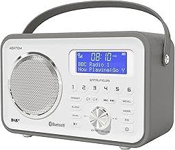 AZATOM Spitalfields 2 Retro DAB/DAB+ Digital FM Portable Radio | Alarm Clock | Bluetooth 5.0 | Leather Effect Finish | Mains Powered | Rechargable Battery | Subwoofer | Premium Stereo Sound (Grey)