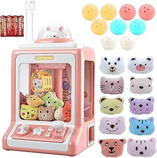 Mini Claw Machine - Claw Machine Arcade Game with Music and Lighting Grabber Machine with 10 Dolls and 10 Twisted Eggs Giving Children The Best Gift(Pink)