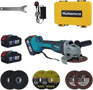 850W Cordless Angle Grinder with 2 * 4000mAh Batteries and Charger for Cutting Polishing and Sharpening, 6 Cutting Discs, Brushless Battery Angle Grinder Portable 9000 RPM, 125MM