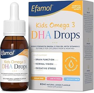 Kids Omega 3 DHA Drops | Omega 3 for Kids | Brain Supplement to Support Normal Brain Function | DHA Omega 3 Kids | Lemon Flavour Sugar Free Omega 3 Liquid | Tasteless Fish Oil Kids | 6 Months+