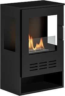HOMCOM Ethanol Fireplace Stove with Shelf, Freestanding Bioethanol Fire, Indoor Ethanol Burner with 0.9 Litres Volume, Burns for Up to 3.3 Hours, 27 Inch, Black