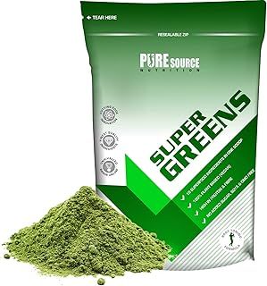Pure Source Nutrition Vegan Super Greens Powder 18 Superfoods Supergreens Blend with Green Tea, Maca, Inulin, Wheat Grass, Alfalfa, Barley Grass, Moringa, Spirulina, Hemp Seed Powder