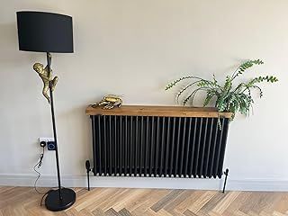 INDUSTRIAL WOODWORK Radiator Shelf with Brackets 15cm Deep | Handmade in UK | Wooden Wall Shelves Solid Wood Dark Oak Finish Radiator Cover (140cm)