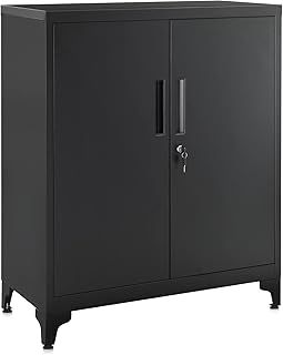 SONGMICS File cabinet, Multipurpose Garage Cabinet, Office Cabinet with 2 Doors, Lockable Cabinet, Steel Storage Cabinet, Deep Storage with Shelves, for Study, Living Room, Black OMC013B01