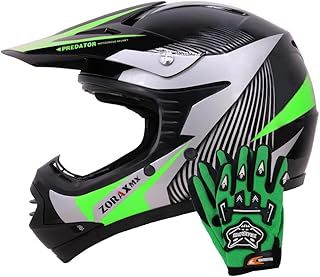 Zorax ZOR-X19 Green L (53-54cm) PREDATOR Kids Motocross Motorbike MX Helmet ECE 2206 & Gloves L(7cm)