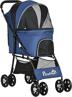 PawHut Dog Pram Dog Stroller Pet Pushchair with Universal Wheels, Brake for Small Breeds - Blue