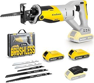 Enventor 20V Brushless Cordless Reciprocating Saw, 2x2.0Ah Battery, 0-3000RPM Variable Speed Electric Saw, 5 Blades, 22mm Stroke Length, Ideal for Wood and Metal Cutting