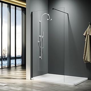 ELEGANT 900x1900mm Shower Enclosure with 8mm Clear Easy Clean Safety Glass Walkin Shower Screens Panel+ Black Stainless Steel Support Bars