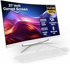 All-in-One PC with 27-Inch Curved Display, Celeron N100 (Up to 3.4GHz), 16GB RAM, 512GB SSD, Dual Band WiFi, Bluetooth 4.0, USB 2.0*2, USB 3.0*4, LAN*1, HDMI*1, Audio*1, VGA*1 - Complete with