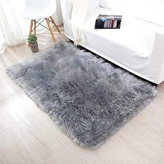 HEQUN Faux Fur Rug, Fluffy Rug, Shaggy Rugs,Faux Sheepskin Rugs Floor Carpet for Bedrooms Living Room Kids Rooms Decor (Grey, 75 X 120 CM Square)