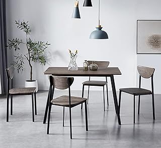 Dining Table and Chairs Set Metal Wood Effect Table Dining Set 4 Chairs Blake