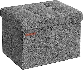 SONGMICS Storage Ottoman, Foldable Small Ottoman Foot Rest, 31 x 41 cm Foot Stool, Ottoman with Storage, Load up to 130 kg, for Living Room, Bedroom, Dorm, Dark Grey LSF102G51