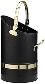 Srendi® Black Brass Handles Coal Bucket Hod Heavy Duty Scuttle Fireside Fireplace Size Large16 Inches (Brass Handle Bucket Only)