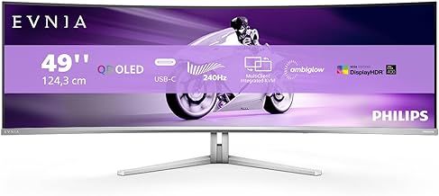 PHILIPS Evnia 49M2C8900AM - 49 inch QD OLED curved gaming monitor, 240 Hertz, 0.03ms GtG, HDR400, Ambiglow (5120x1440, HDMI 2.1, DisplayPort 1.4, USB-C, USB Hub) white