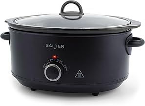 Salter Kuro 6.5L Slow Cooker – Electric Cooking Pot, 3 Heat Settings, Keep Warm Function, Dishwasher Safe Removable Ceramic Pot, Tempered Glass Lid, Cool-Touch Handles, 320W, Black, EK6250MBLK
