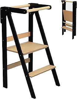 Foldable tower, 2 Level Height Adjustment Toddler Kitchen Tower (Black)