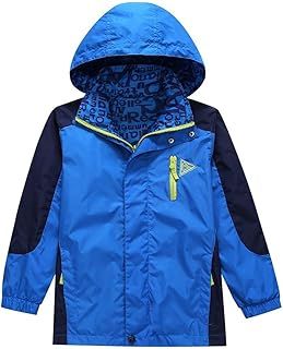 Boy Waterproof Raincoat - UPF 50 Protection Kids Jacket, Breathable Hoodie Jacket Coat, Outdoor Rain Jacket - Wind Resistant 5-14 Years for Travelling