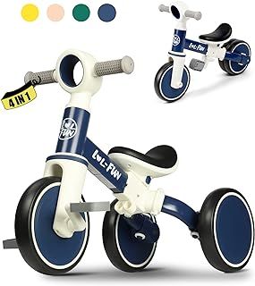 LOL-FUN Toddler Balance Bike for 1 2 Years Old, 4 in 1 Baby Bicycle for 1 to 4 Years Old Boys Girls Gift Present, 3 Wheel Tricycle with Removable Pedal