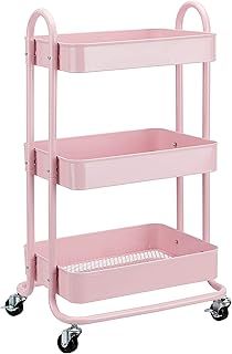 Amazon Basics 3-Layer Kitchen Trolley with 360 Degree Wheels for indoor and outdoor use, Dusty Pink