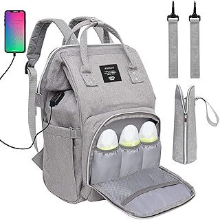 Baby Diaper Bag Backpack, Multi-Function Waterproof Maternity Nappy Bags with USB Port for Mom & Dad, Large Capacity (Grey)