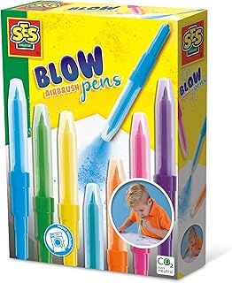 SES Creative 00275 - Blow Airbrush Pens, Set of 7 Color Transition Markers for Kids Creative Drawing, several