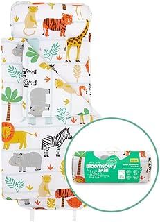 Bloomsbury Mill - Nap Mat for Toddlers and Kids - Pillow, Mat and Blanket Included - All-in-One Sleeping Bag for Nursery & Ready Bed for Nap Time and Sleepovers - Travel Essentials 135 x 50 cm Safari