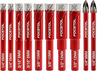 Dry Diamond Drill Bit Set - FOCSTOL 10pcs Diamond Hole Saw Kit & Carbide Drill with Round Shank for Ceramic Porcelain Tile Marble Granite (6mm*2+8mm*2+10mm*2+12mm*2+6mm*2)