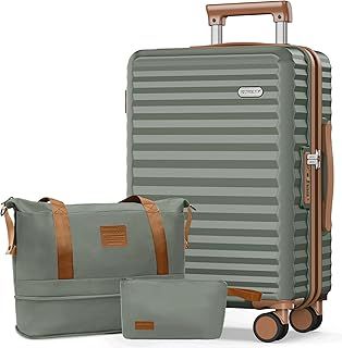 SHOWKOO Suitcase Large 28-Inch Set Lightweight Expandable 100% PC Hard Shell Luggage Durable High Capacity with Travel Duffels Bag +Toiletry Bag Double Spinner Wheels TSA Lock, Light Green