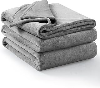 Aisbo Fleece Throw Blanket Grey - Versatile Soft Warm King Size Blanket Fluffy Extra Large Throws for Bed, Cozy Solid Flannel Blanket for Sofa Couch, 230x270cm Gray