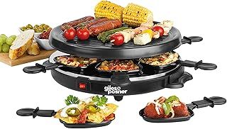 Giles & Posner EK4511G Electric Round Non-Stick Raclette Grill - Indoor Tabletop 6 Person Raclette, Non-Stick Grill Pans, Includes Spatulas, Approx. Plate Size 29 cm, 800 W, Party Food Machine, Buffet
