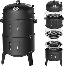 tectake® BBQ Charcoal Smoker Grill with Integrated Thermometer, Portable Outdoor Barbecue, Adjustable Vents, Chrome Plated Grates, Barbecue Ideal for Smoke or Steam Cooking - Barrel