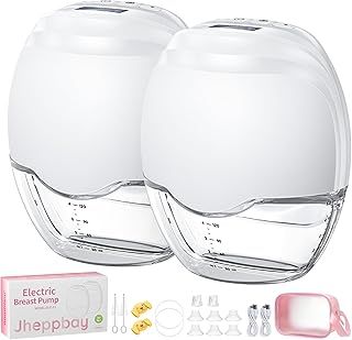 Jheppbay Wearable Breast Pump Electrical - Discreet Electric Breast Pump Hands Free Portable, Double Pump, 12 Levels 3 Modes, Longer Battery Life, BPA Free, 17/19/21mm Flange