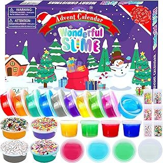 Fidget Advent Calendar 2024 Crystal Slime Christmas Countdown Calendar Toys Holiday Set 24 Days Xmas Surprise Gift Toys for Kids Girls Boys Ages 3 4 5 6 7 8 9+, Blue