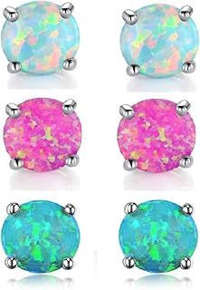 GEMSME 18K White Gold Plated Color 6mm Opal Stud Earrings for Women