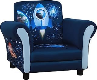 HOMCOM Kids Armchair Toddler Chair Space Rocket Wood Frame Thick Padding High Back Armrest Anti Slip Feet Blue for 3-5 Yrs