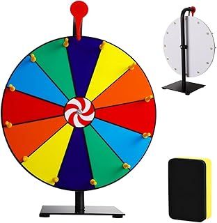 12 Inch Prize Wheel, 15 Slots Spinning Wheel, Spin Wheel with Dry Erase Eraser, Spinning Prize Wheel, Tabletop Roulette Spinner for Fortune Spin Game, Carnival, Tradeshow