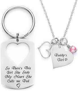 Melix HOME Gifts for Dad Necklace Jewelry, Father Daughter Keychain Jewelry, Daddys Girl Birthday Necklace Set, There's This Girl Who Stole My Heart She Calls Me Daddy