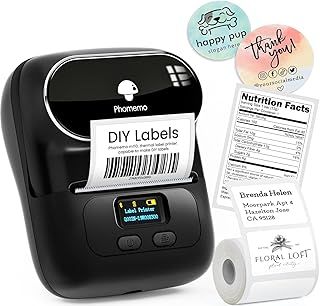 Phomemo M110 Label Maker, Upgraded Thermal Label Printer for Phone and Windows/Mac, 2 Inch Portable Label Maker Machine for Clothing, Jewellery, Retail, Address, Barcode, with 100 Labels