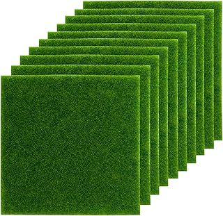 10Pcs Fake Grass Mat - 15x15cm Artificial Grass Artificial Turf, Synthetic Turf for Modelling, Dolls House, Toy Farm, Fake Garden Lawn Ornament