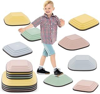 Stepping Stones for Kids,8 Pcs Durable Stackable Non-Slip Balance Stones Sensory Play to Boost Balance & Motor Skills Indoor and Outdoor Obstacle Courses Toys,Gifts For Boys Girls