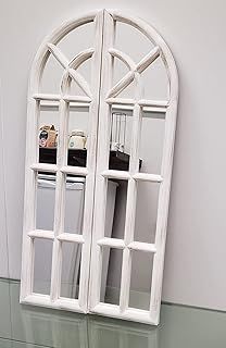 80X40Cm Two Panel Window Mirror White Rustic Wall Mountable Home Decor