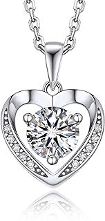 MomentWish Moissanite Necklace Heart, 1 Carat Moissanite Diamond Necklace for Women Hypoallergenic 925 Silver Jewellery Anniversary Birthday Gifts for Women Girlfriend Wife