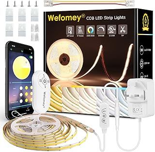 5M COB LED Strip Light, Warm to Cool White LED Tape Light with Remote App Control, 3200 LEDs Super Bright Stick on LED Light for Kitchen, Bedroom, DIY Indoor Lighting (2700K to 6500K Adjustable)