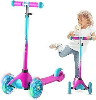 FAYDUDU 3 Wheel Scooter Kids Scooter Age 2-5 Kick Scooter for Toddlers Girls Boys, Light up Wheels, Adjustable Height, Lean to Steer, Non-Slip Deck, Lightweight Push Scooter for Children