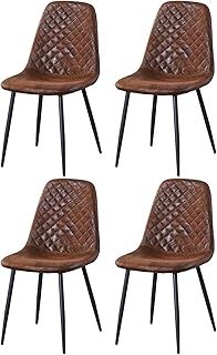 Set of 4 Dining Chairs Suede Seat with Metal Legs Dressing Lounge Home (Brown, 4)