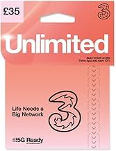 THREE 4G/5G SIM Card UK & ROAM FREE in over 70 destinations - PREPAID PAYG £35 Bundle - UNLIMTED DATA + Texts & Mins - ROAMING ALLOWANCE 30GB + International Calling Option - (Love2surf RETAIL PACK)