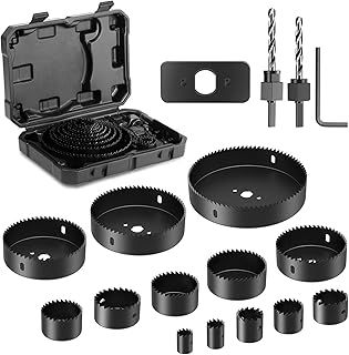 HYCHIKA Hole Saw Sets, 19PCS Hole Saws 19 mm-127 mm, 1 Installation Plate, 1 Hex Key, 2 Drill Bits, 2 Mandrels, Perfect Drilling Drywall, Soft Wood, PVC and Plastic Plate